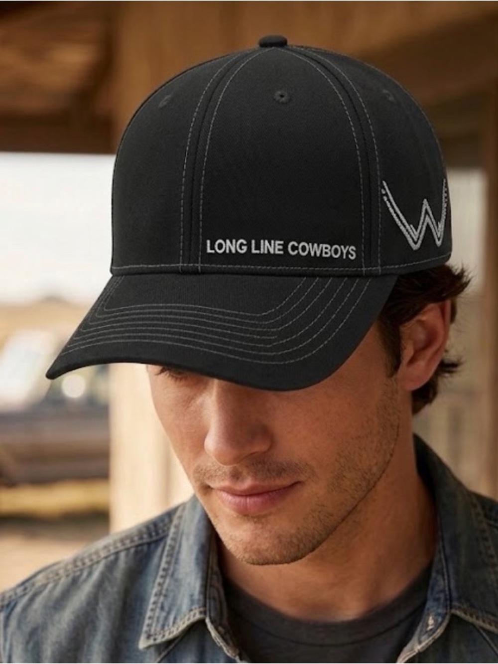 WranglerBlack trucker Cap with Contrast Stitching western rodeo cowboy